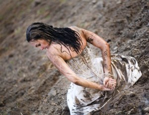 Muddy wedding dress